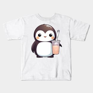 Cute Penguin Holding Tea Kids T-Shirt